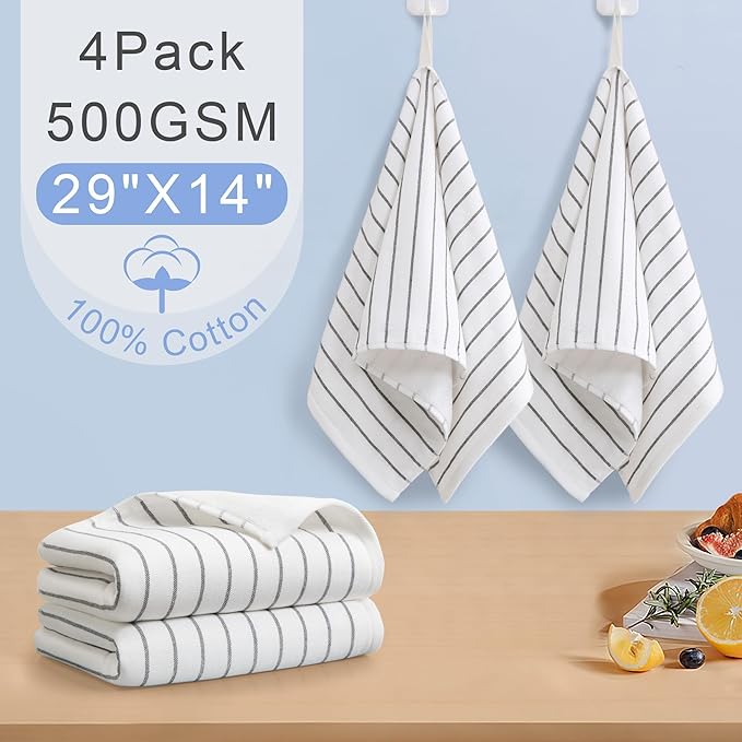 4-Pack Striped Hand Towels, thick 450GSM, Ultra-Absorbent & Quick-Drying ，100% - Image 4