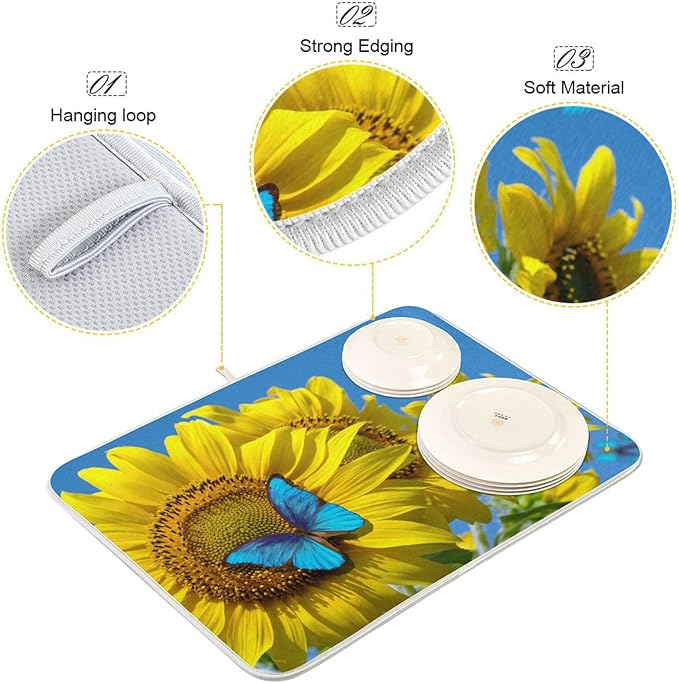 Blooming Sunflowers Dish Drying Mat Super Absorbent Drying Mat Large Coffee Mat - Image 4