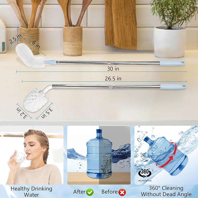 3 Gallon and 5 Gallon Water jug Cleaning Brush, Extra Long Water Bottle Carboy - Image 2