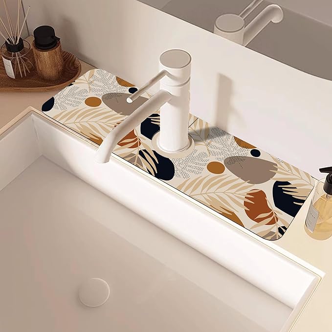 Boho Tropical Leaves Kitchen Sink Splash Guard Mat Absorbent Fast Drying Mat - Image 2