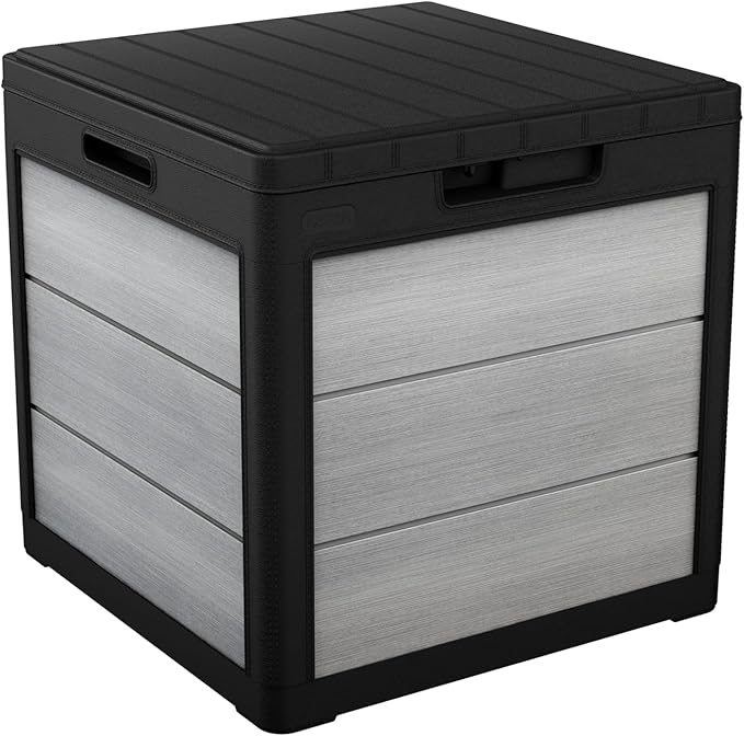 Keter Denali 30 Gallon Resin Outdoor Storage Box and Patio Furniture Side Table for Pool and Garden Accessories, Grey & Black by Keter