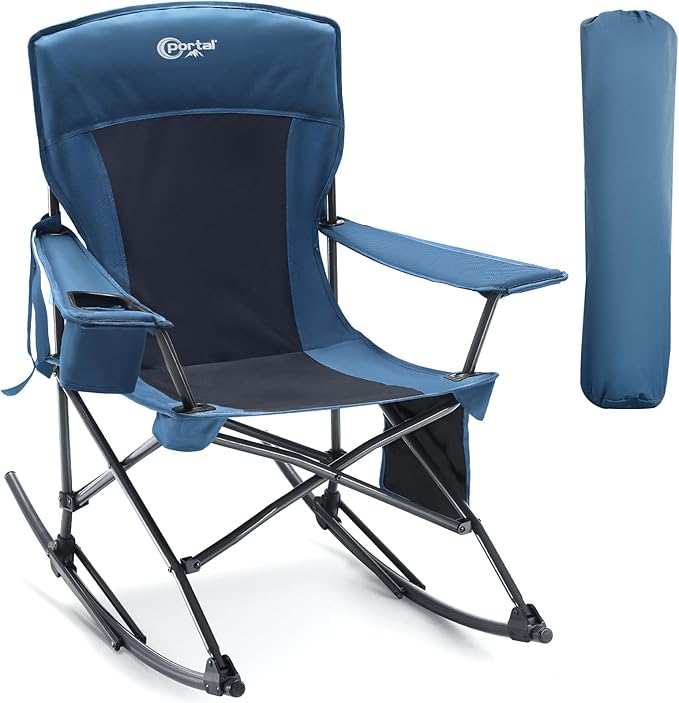 Portal Outdoor Rocking Chair Camping Folding Portable Rocker with Cup Holder Side Pocket Carry Bag, Support 350LBS (Midnight Blue) by PORTAL