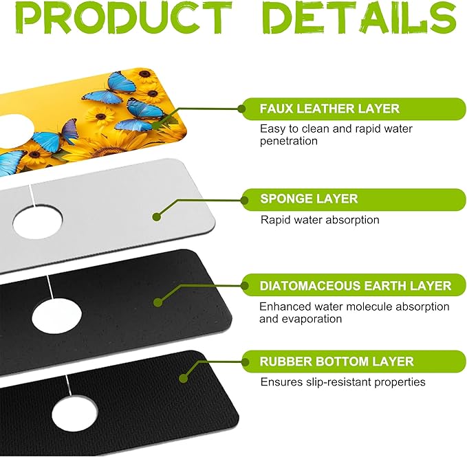 Kitchen Sink Splash Sunflowers and Blue Butterflies Guard Faucet Mat Super - Image 4