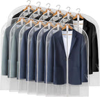 40" All Clear Garment Bags for Hanging Clothes, 12 Packs Suit Bags for Closet by Perber