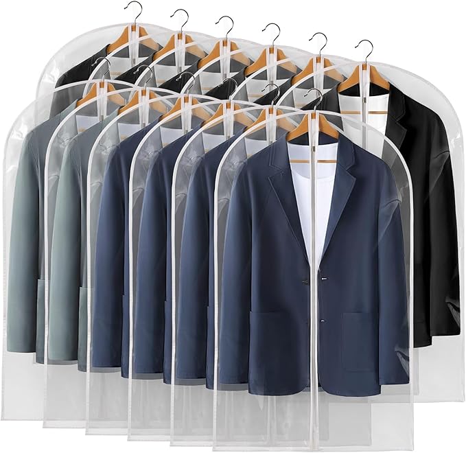 40" All Clear Garment Bags for Hanging Clothes, 12 Packs Suit Bags for Closet by Perber
