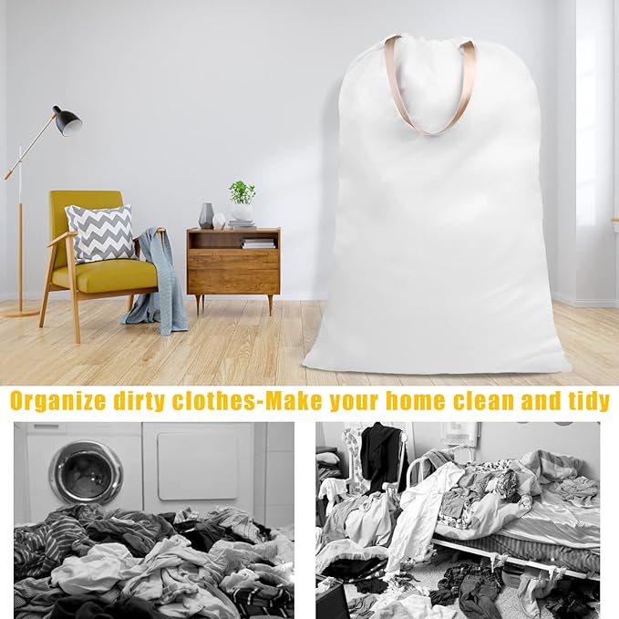 Cotton Canvas Laundry Bag with Handles & Drawstring Straps, Heavy Duty Extra - Image 7
