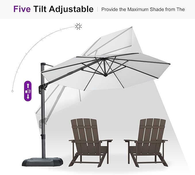 PURPLE LEAF 10 Feet Patio Umbrella with Base Outdoor Cantilever Round Umbrella Aluminum Offset Umbrella with 360-degree Rotation for Garden Deck Pool Patio Light White - Image 6