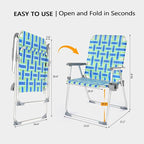 VINGLI Folding Aluminum Webbed Oversized Lawn Chairs with Detachable Cup Holder, 300LBS High Beach Chair for Adults Heavy Duty, Portable Patio Chair for Yard, Garden, 2 Pack,Blue/Green - Image 7