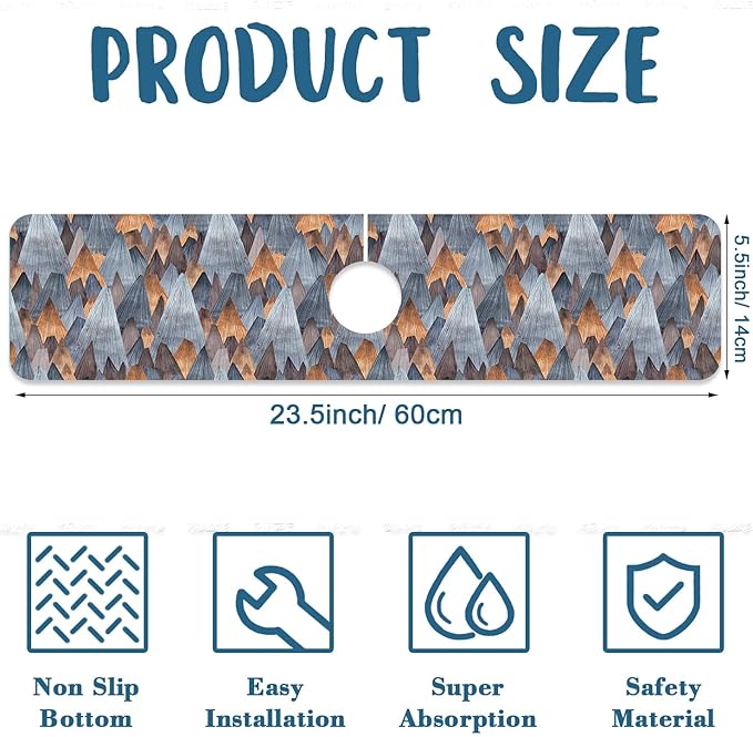 Abstract Mountain Sink Splash Guard Faucet Mat Mountain Landscape Super - Image 2