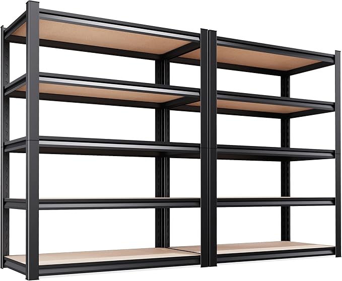 Set of 2 Garage Shelving Heavy Duty Storage Shelves, Metal Adjustable Shelving Unit, Utility Garage Organizer Shelf for Basement, Pantry, Kitchen, Warehouse, 15.7" Dx35.4 Wx71.2 H, Black by Unknown