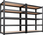 Set of 2 Garage Shelving Heavy Duty Storage Shelves, Metal Adjustable Shelving Unit, Utility Garage Organizer Shelf for Basement, Pantry, Kitchen, Warehouse, 15.7" Dx35.4 Wx71.2 H, Black by Unknown