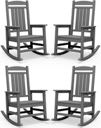 SERWALL Outdoor Rocking Chair Set of 4, HDPE Patio Rocking Chair, All-Weather Porch Rocker for Balcony, Yard, Dark Gray by SERWALL