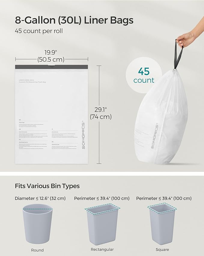 SONGMICS Trash Bags for 8-Gallon Trash Cans, Drawstring Kitchen Garbage Bags - Image 6