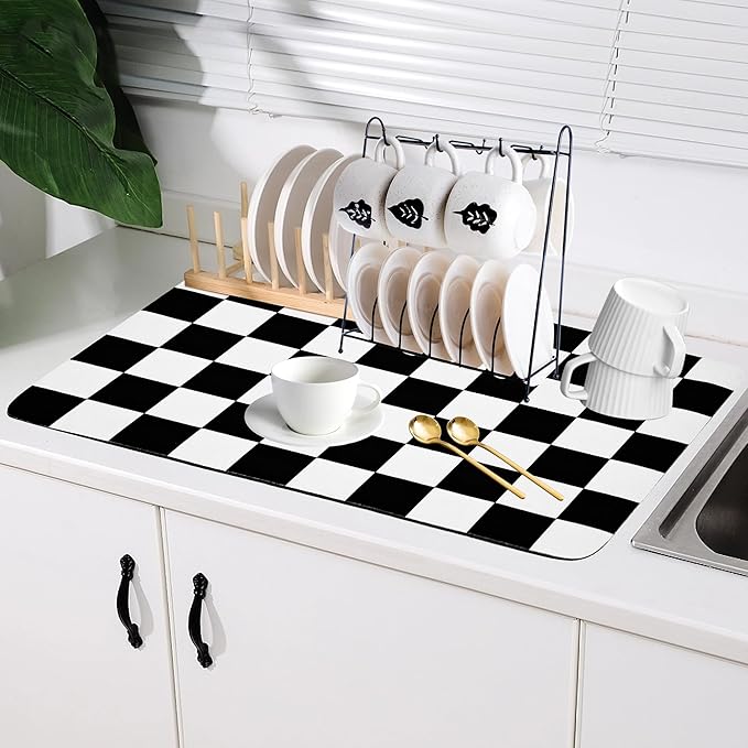 Coffee Mat Checkered Dish Drying Pad by Unknown