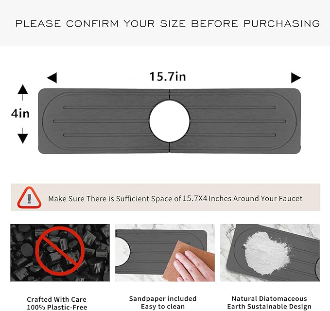 Stone Faucet Mat for Kitchen Sink, Diatomite Fast Drying Absorb Moisture Tray - Image 2