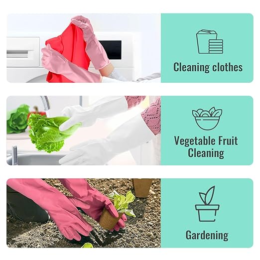KAQ Rubber Cleaning Gloves for Dishwashing: 4 Pairs Colorful Reusable Kitchen - Image 6