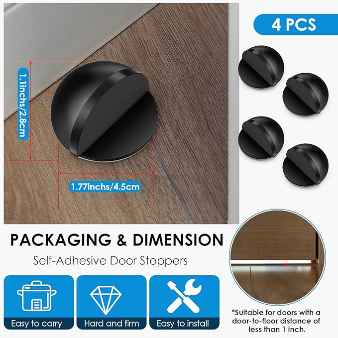 4 Pcs Self Adhesive Door Stoppers, Stainless Steel Floor Door Stop Wall - Image 2