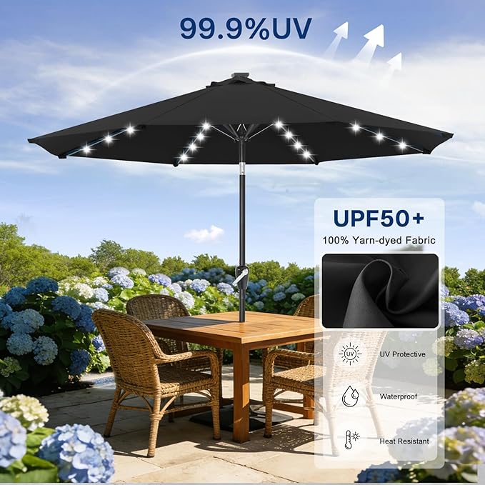 ABCCANOPY 10FT Durable Solar Led Patio Umbrellas with 32LED Lights (Jet Black) - Image 5