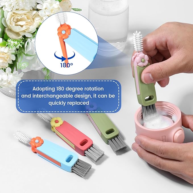 24 Pack 3 in 1 Cup Lid Cleaning Brush, 180° Rotatable Bottle Brush Gap Cleaner - Image 5