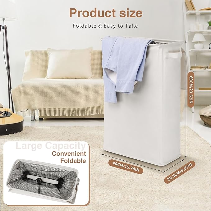 Slim Laundry Basket with Lid and Handles, Foldable Laundry Basket - Image 2