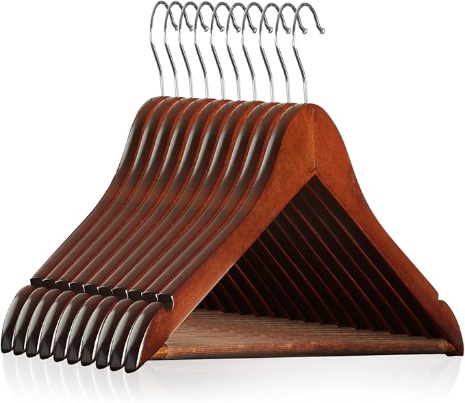 Casafield - 10 Walnut Wooden Suit Hangers - Premium Lotus Wood by Casafield