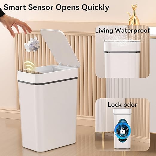 3 Pack Bathroom Trash Can 2.6 Gallon Small Touchless Automatic Motion Sensor - Image 4