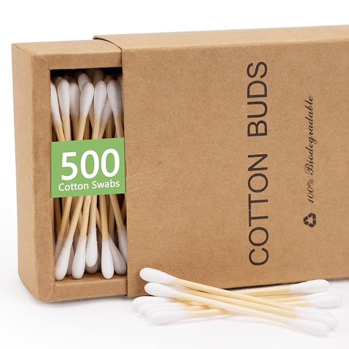 500 Count-Bamboo Double-Tipped Cotton Swabs, Organic & Biodegradable Ear Buds by Loveishere