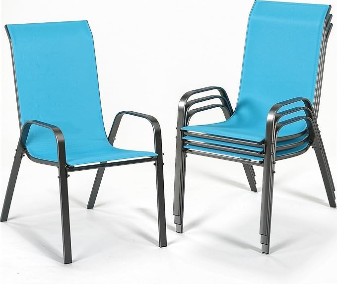 MAMIZO Patio Dining Chairs, Stackable All Weather Teslin Chair, Heavy Duty Outdoor Breathable Chairs Set, w/Armrests, Upgraded Chair FeetW/Strenthened Iron Spacers, 330 LBS (4, Turquoise Blue) by MAMIZO