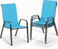 MAMIZO Patio Dining Chairs, Stackable All Weather Teslin Chair, Heavy Duty Outdoor Breathable Chairs Set, w/Armrests, Upgraded Chair FeetW/Strenthened Iron Spacers, 330 LBS (4, Turquoise Blue) by MAMIZO
