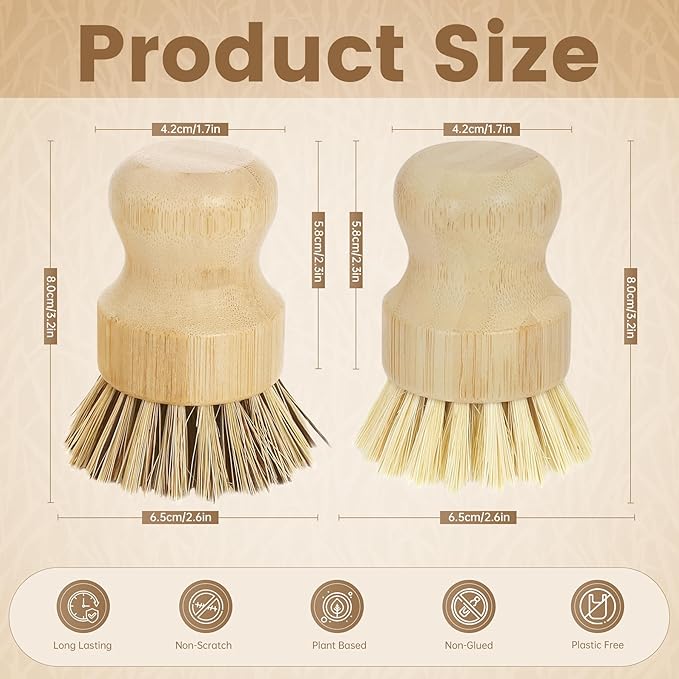 2-Pack Bamboo Dish Brush – Natural Dish Scrub Brush - Image 2