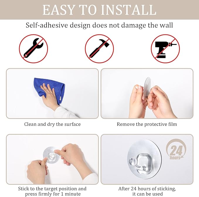 Uten Adhesive Hooks for Hanging 10 Pack, Heavy Duty Wall Hooks 11 lbs, Self - Image 5