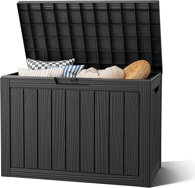 Outdoor Storage Box, Resin Deck Boxes Indoor and outdoor, Waterproof Storage Box Lockable Lid (Black, 45 Gallon) by NBYSGO
