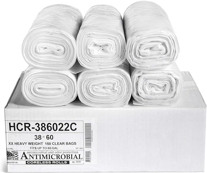 Aluf Plastics High Density Trash Bags, 60 Gallon, 22 Micron, by AlufPlastics