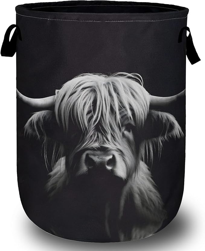 Highland Cow Laundry Basket, Foldable Waterproof Black Laundry Hamper Tote Bag by Unknown