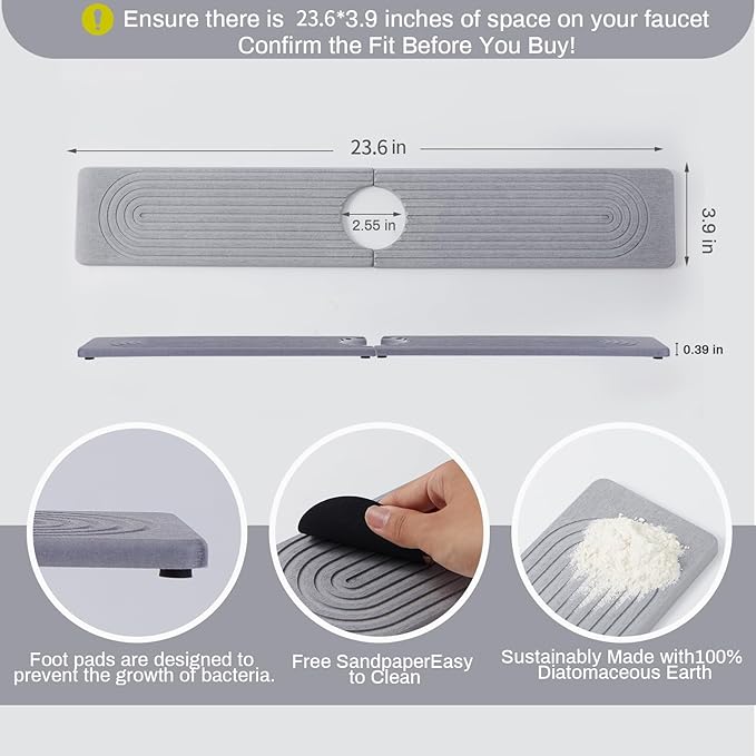 Stone Faucet Mat for Kitchen Sink，Super Absorbent Diatomite Fast Drying Stone - Image 2
