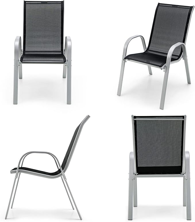 Giantex Set of 4 Patio Chairs, Stackable Outdoor Dining Chairs, 330 LBS Capacity, All Weather Resistant, Heavy Duty Rustproof Metal Armchairs, Lawn Chairs for Front Porch Yard Pool Garden - Image 4