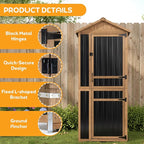 Outdoor Storage Cabinet, Wood & Metal Garden Shed with Waterproof Asphalt Roof, Patio Organizer with 3 Fixed Shelves & Removable Shelf for Long Tools, Lockable Magnetic Doors for Backyard Garage Pool - Image 4
