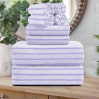 Oliven 8 Pcs Purple Cabana Stripe Large Bath Sheet Set Oversized Bath Towel-2 by Oliven