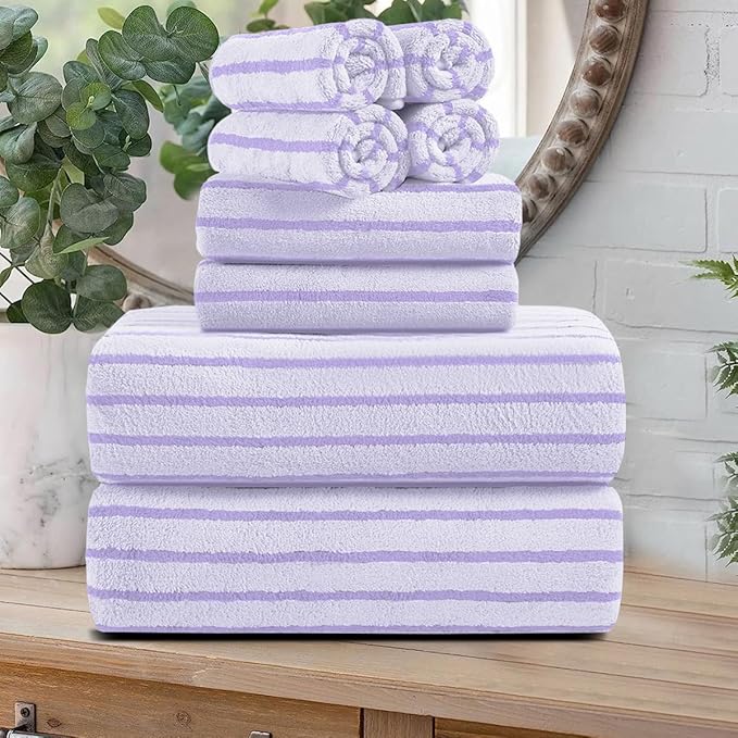 Oliven 8 Pcs Purple Cabana Stripe Large Bath Sheet Set Oversized Bath Towel-2 by Oliven
