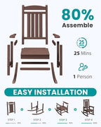 SERWALL HDPE Outdoor Rocking Chair Set of 2, Oversized Patio Rocking Chairs, All-Weather Porch Rockers for Adults, Coffee - Image 8