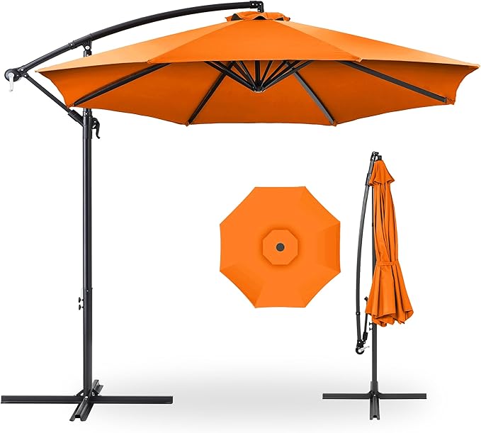 Best Choice Products 10ft Offset Cantilever Hanging Market Patio Umbrella, 8 Sturdy Ribs, Easy Adjustment - Orange by BestChoiceProducts