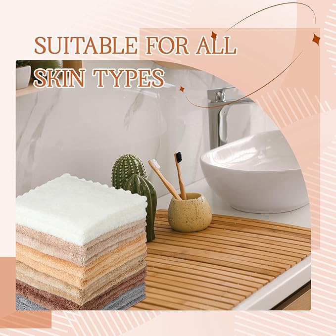 Syhood 12 Pieces Face Wash Cloth 12 x 12 in Makeup Remover Cloths Towel Coral - Image 6