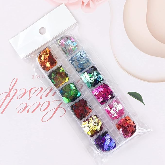 Maple Leaf Glitter Nail Art Sequins, 3D Fall Leaves Glitters Flakes Decor - Image 6