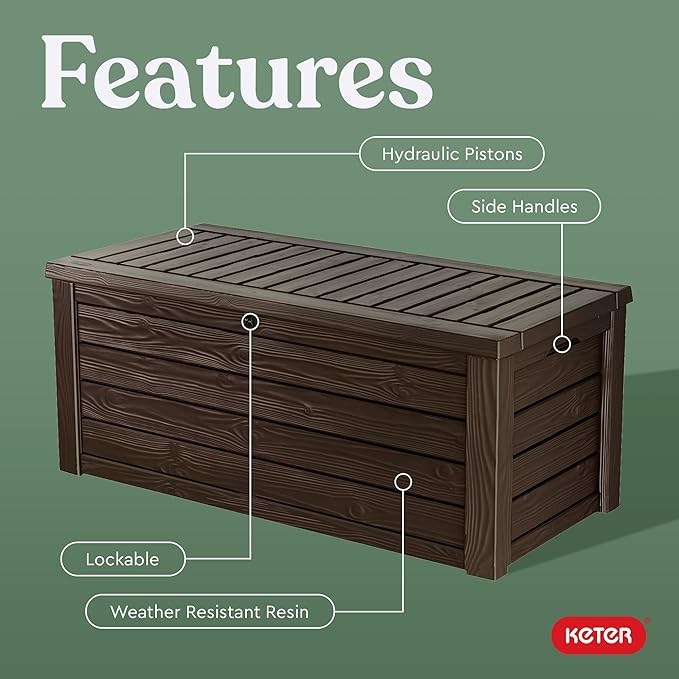 Keter Westwood 150 Gallon Deck Box Organizer, Doubles as 2-Person Bench Seat, Brown – Large Resin Outdoor Storage and Seating with Lockable Lid for Garden, Pool, and Patio - Image 3