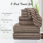 8 Pcs Polyester Brown Cabana Stripe Large Bath Towel Set-2 Bathroom Towels - Image 7