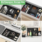 Black Bamboo Bathroom Drawer Organizer, Wooden Kitchen Utensil Holder Set of 5 - Image 4