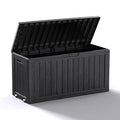 ROJIK Outdoor Storage Box with Wheels,75 Gallon Waterproof Resin Deck Box, Lockable Storage for Patio Cushions,Garden Tools,Pool Accessories,UV-Resistant Storage Bench for Backyard & Deck（Black） by ROJIK