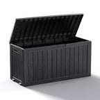 ROJIK Outdoor Storage Box with Wheels,75 Gallon Waterproof Resin Deck Box, Lockable Storage for Patio Cushions,Garden Tools,Pool Accessories,UV-Resistant Storage Bench for Backyard & Deck（Black） by ROJIK