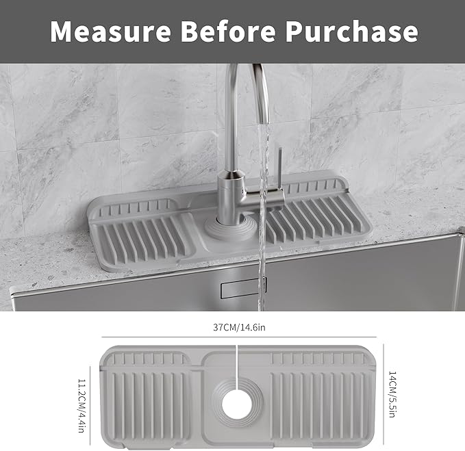 WAFT YEARN 14X5 Inch Silicone Durable Faucet Mat Kitchen Sink Splash Guard - Image 2