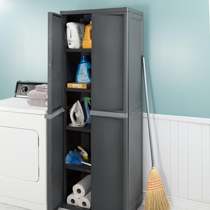 Sterilite 2-Pack 4 Shelf Cabinet, Lockable Utility Storage w/Adjustable Shelves, Gray - Plastic Shelving Unit for Organizing Garage, Pantry, Basement, Laundry Room or Mudroom - Image 6